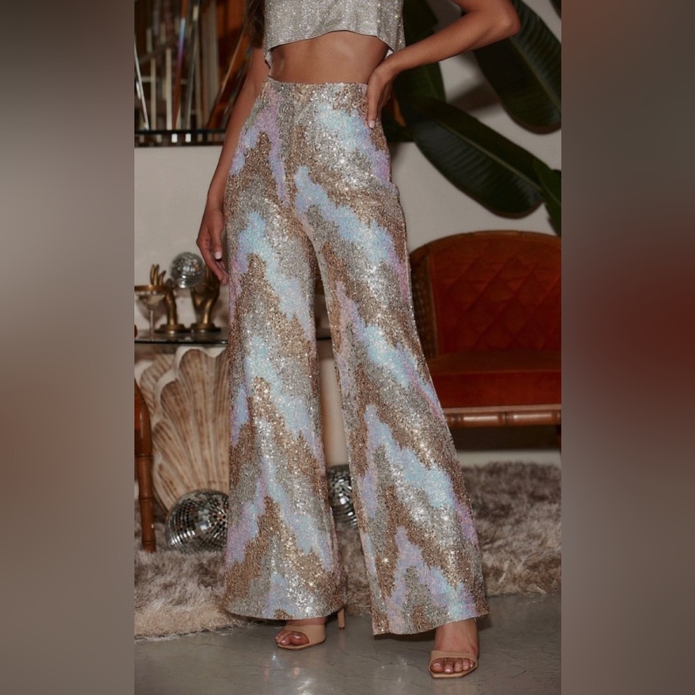 High waisted sequin wide leg pants